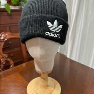 Adidas Black Knit Beanie with White Trefoil Logo